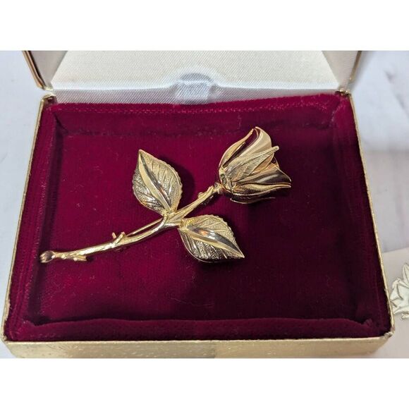 Mackenzie Vintage Women's Gold Christmas Rose Floral Pin In Box With Poem - Picture 6 of 7